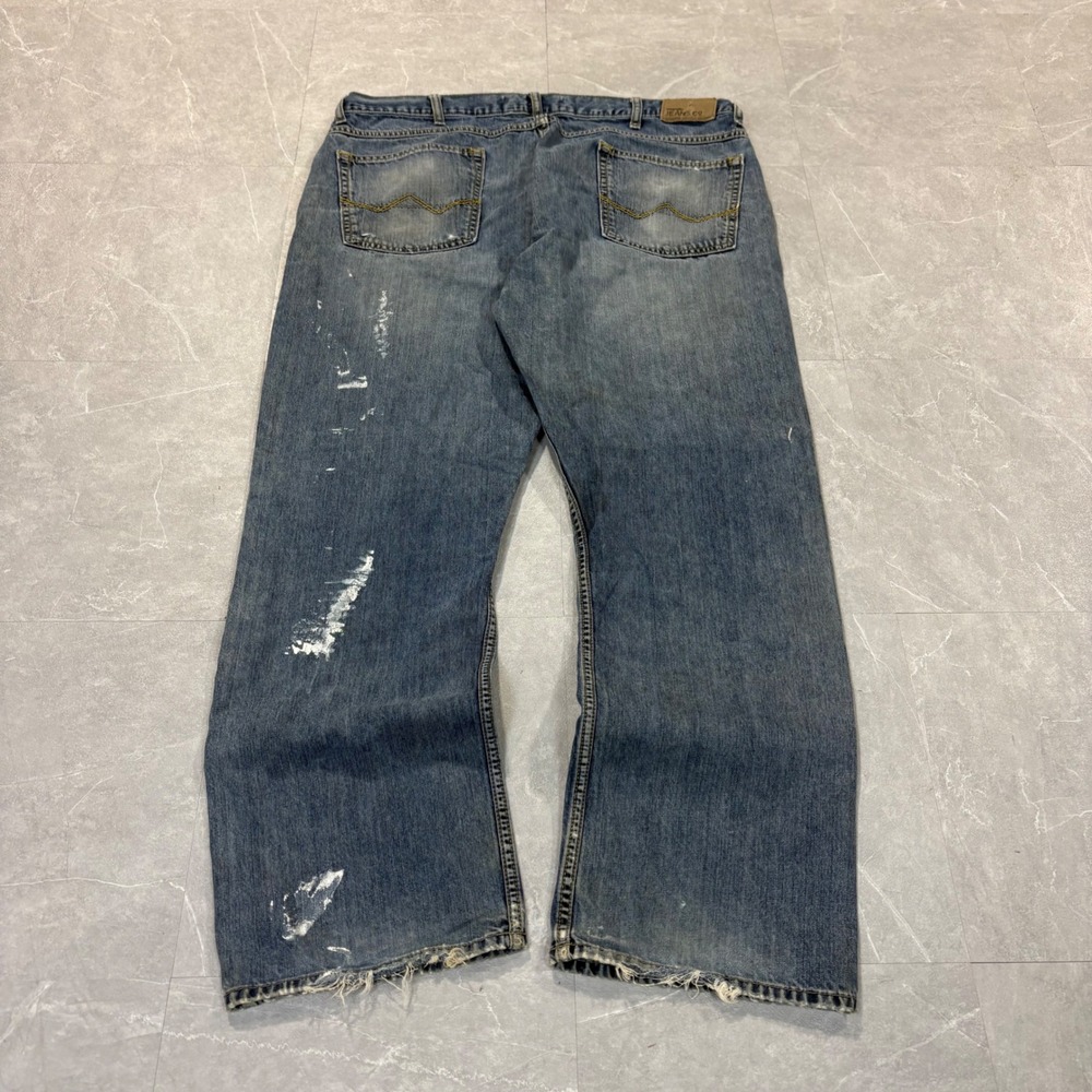 Wrangler Jeans Co Mens Relaxed Straight Leg Blue Distressed Paint Splatter 40x29